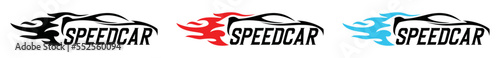 Car with fire or flame icon vector logo. Fast speed car or sport car and hot fire icon logo design, symbol illustration