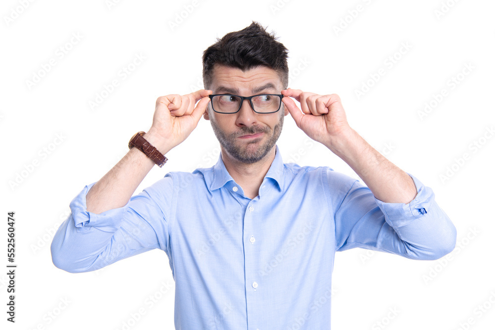 confused man portrait in eyewear isolated on white background. confused man confused man portrait in eyewear isolated on white background. confused man