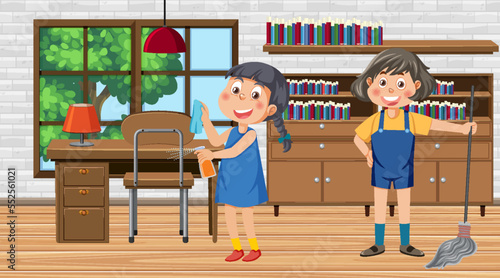 Kids cleaning room together