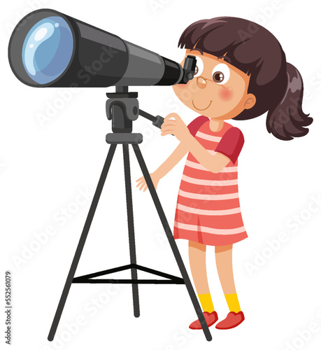 A girl looking through telescope