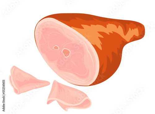Parma Ham vector illustration isolated on white background. Italian prosciutto or jamon. Engraved food object. Butcher shop product.