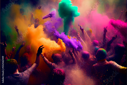 A picture of splash of colour powder in a holi festival in india , AI generate 