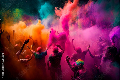 Fototapeta A picture of splash of colour powder in a holi festival in india , AI generate