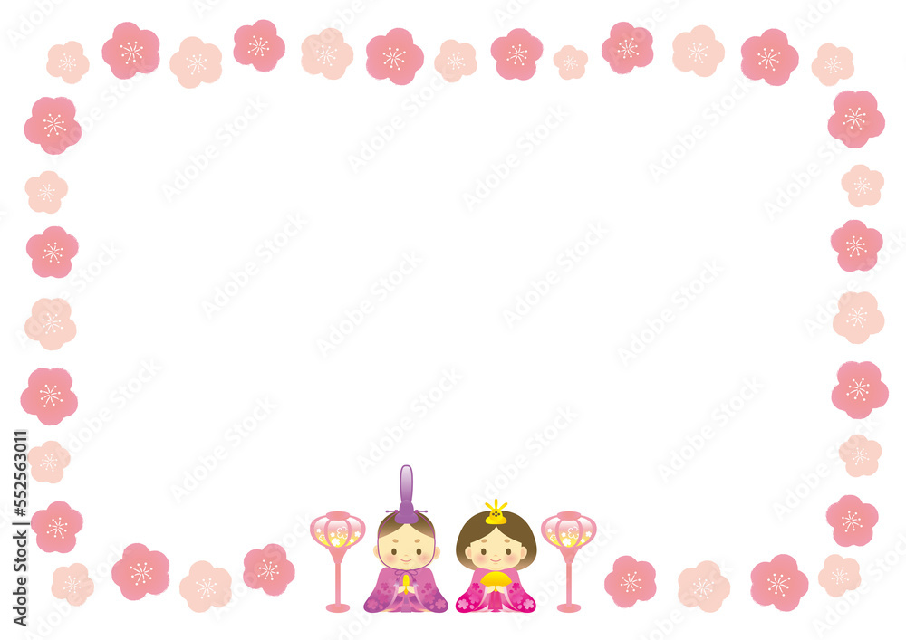 イラスト素材: ひなまつり　桃の花　フレーム　背景イラスト　ピンク　コピースペース(透過背景)
