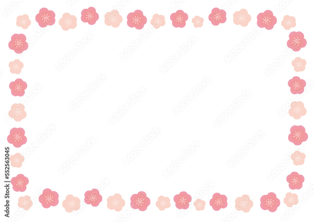 イラスト素材: ひなまつり　フレーム　背景イラスト　桃の花　梅　コピースペース
(透過背景)
