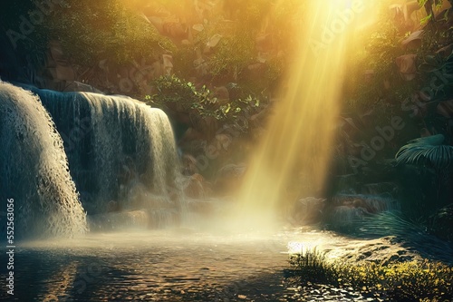 Waterfall in the forest in the Morning Light