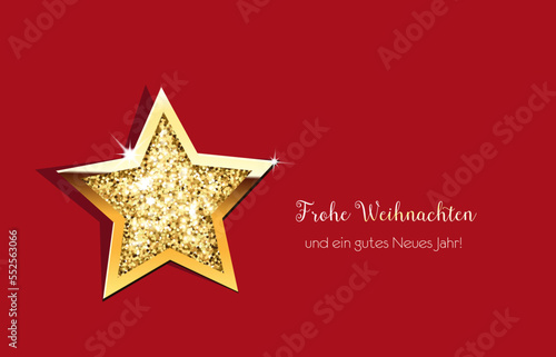 Weihnachtlicher goldener Stern mit Glitzer und Glanz   und W  nsche in deutsch  Vektor Illustration mit dunklem Hintergrund 