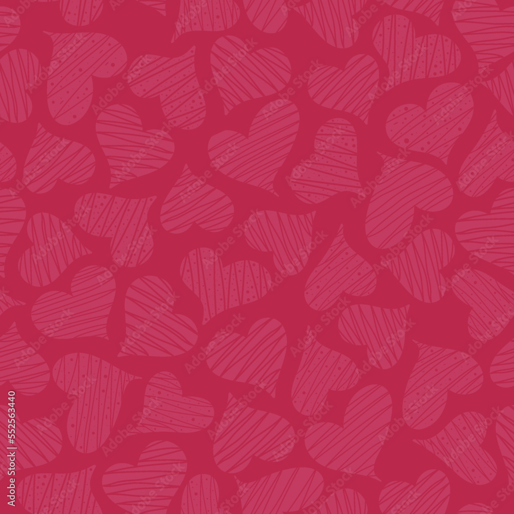 Seamless pattern with hand drawn pink hearts on background in trendy color 2023 Viva Magenta. Happy Valentines day. Seamless pattern with hand drawn pink hearts on background in trendy color 2023 Viva Magenta. Happy Valentines day.