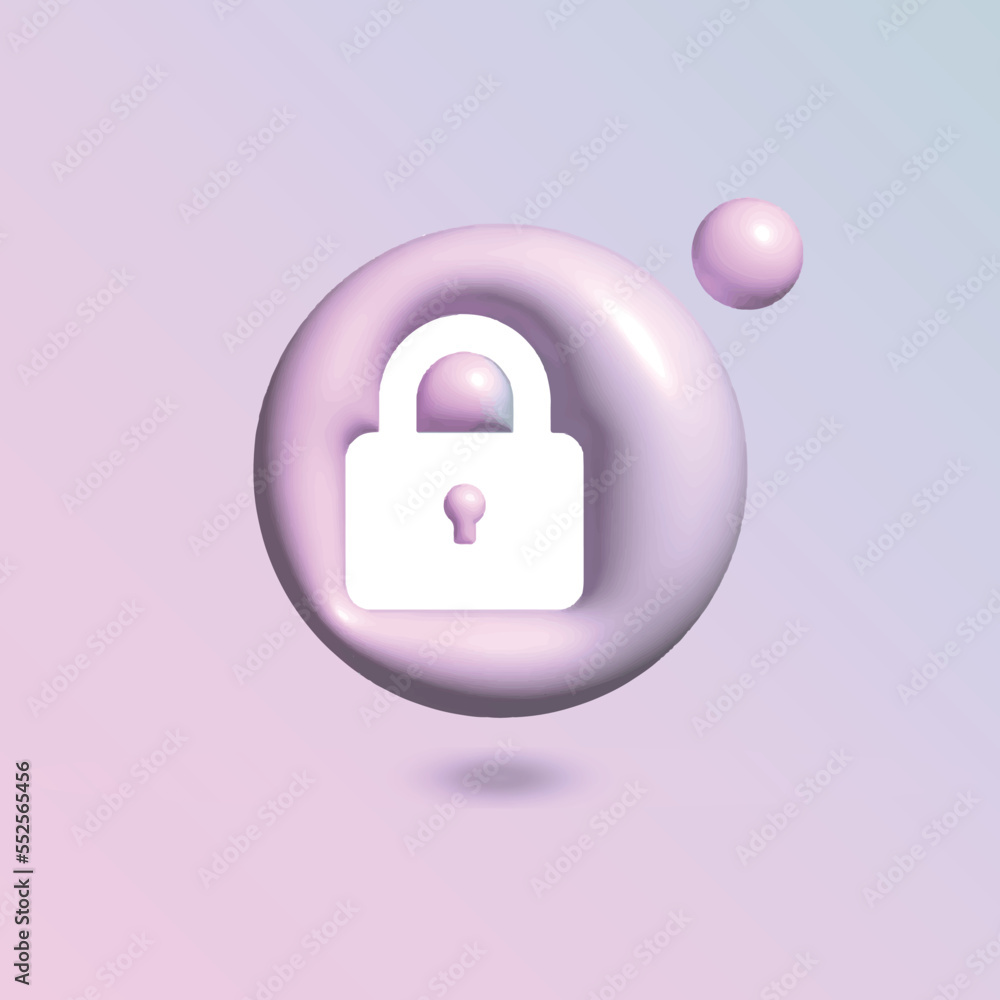Padlock Icon with in circle bright pastel color in 3d style realistic vector art