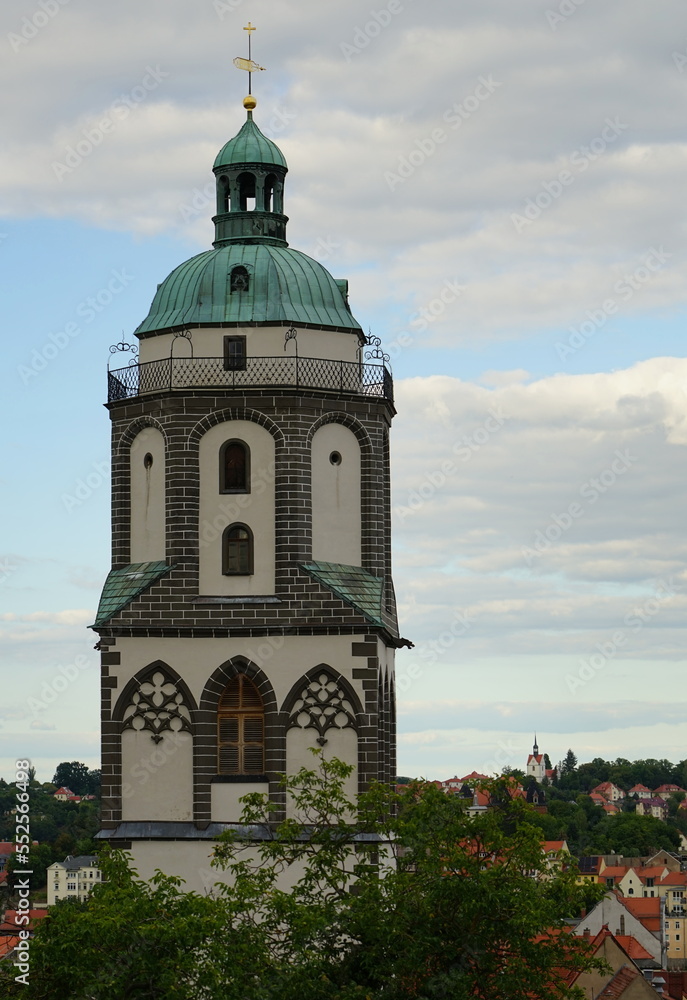 Der Turm der Frauenkirche in der Elbe-Stadt Meissen