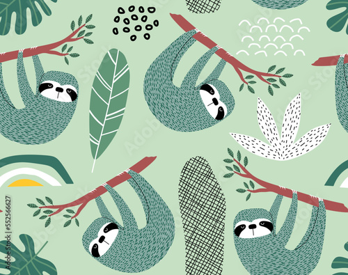 cute sloth seamless pattern. 