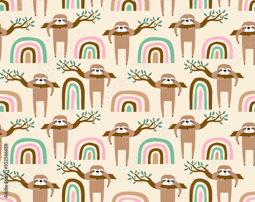 cute sloth seamless pattern. 