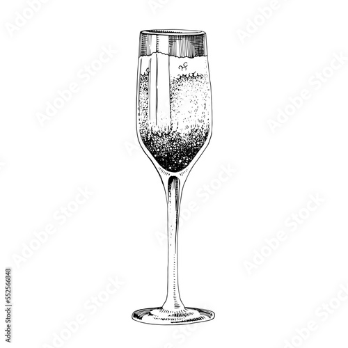 Monochrome illustration of cocktail French 75