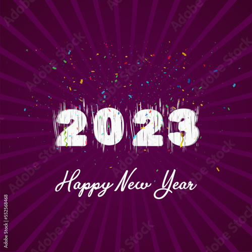 2023 Celebration of Happy New Year text colorful scatter effect poster graphics design