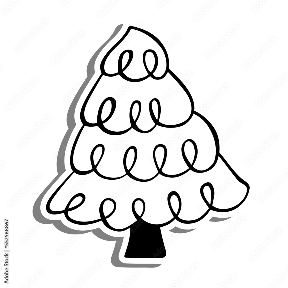 Monochrome Christmas Tree on white silhouette and gray shadow. Vector illustration for decoration or any design. Monochrome Christmas Tree on white silhouette and gray shadow. Vector illustration for decoration or any design.