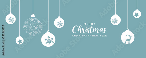 merry christmas card with hanging ball decoration