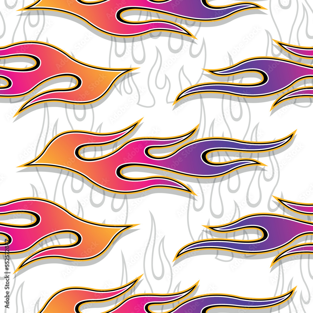 Flames wallpaper design vector image. Repeating fire background. Wallpaper, wrapping paper, packaging, textile design.