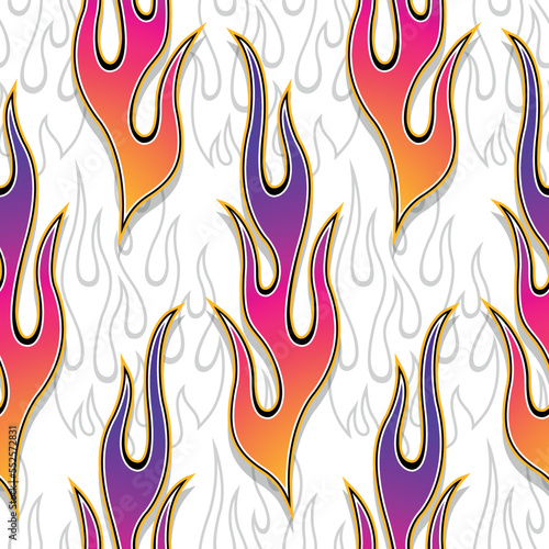 Fire flames wallpaper seamless pattern background vector image. Wrapper, wallpaper, packaging, textile design.