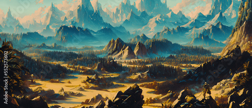 Panoramic view of the snowy mountains, Sunrise in the mountains landscape.