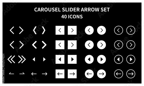 Carousel slider vector outline arrow set - Direction control button. Menu navigation pointer symbol. Web interface and application indicator sign.