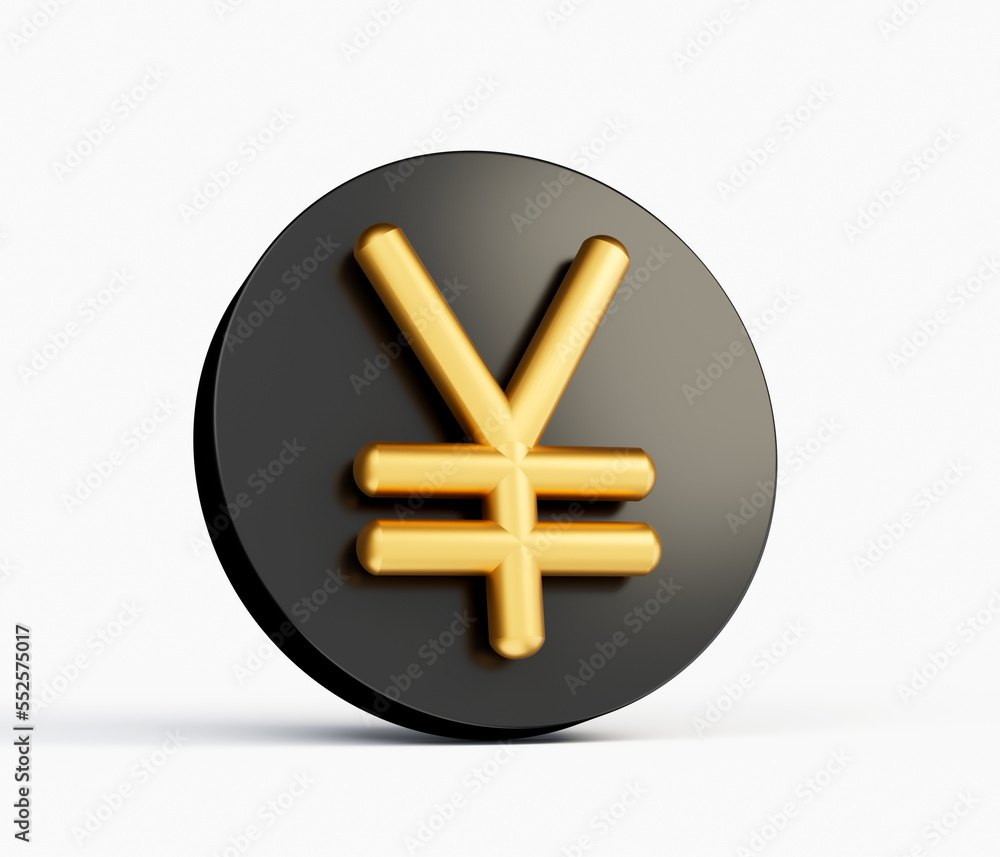 Fototapeta premium Yen Symbol made of gold with Black icon isolated on white background. 3d illustration