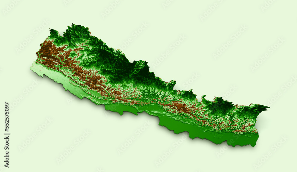 Naklejka premium Nepal Topographic Map 3d realistic map Color 3d illustration