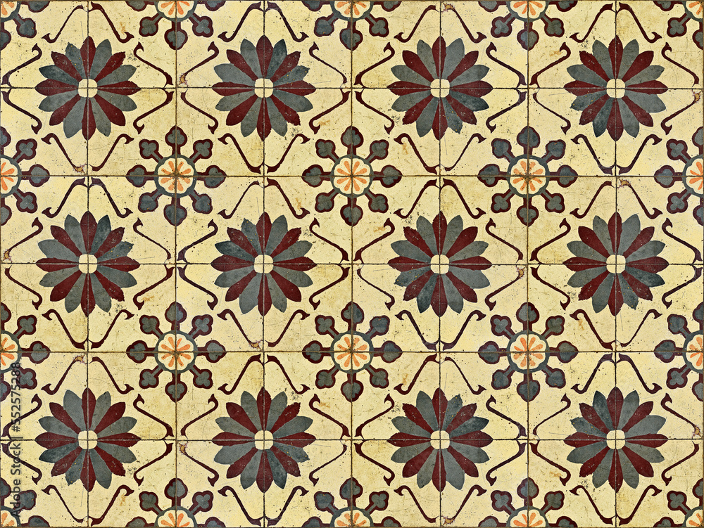 Ancient hydraulic tiles on floor in Teresopolis, Rio de Janeiro, Brazil