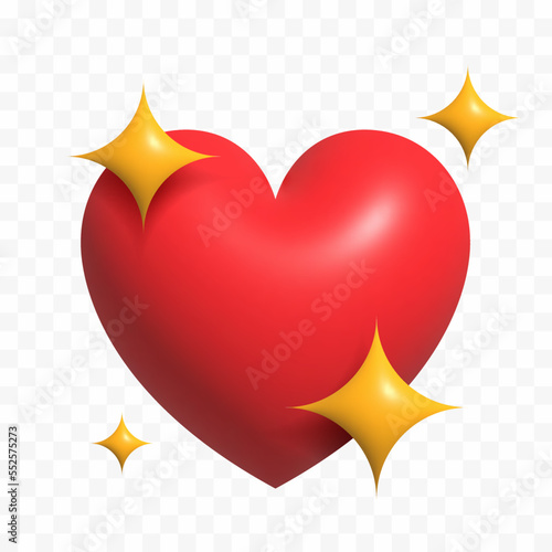 3d Vector hearts with shine icon stars sparkle firework, decoration twinkle. Button for expressing social smileys valentine's day concept design