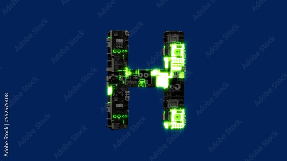 letter H, dark iron cyberpunk glitch font, isolated - loop video letter H, dark iron cyberpunk glitch font, isolated - loop video