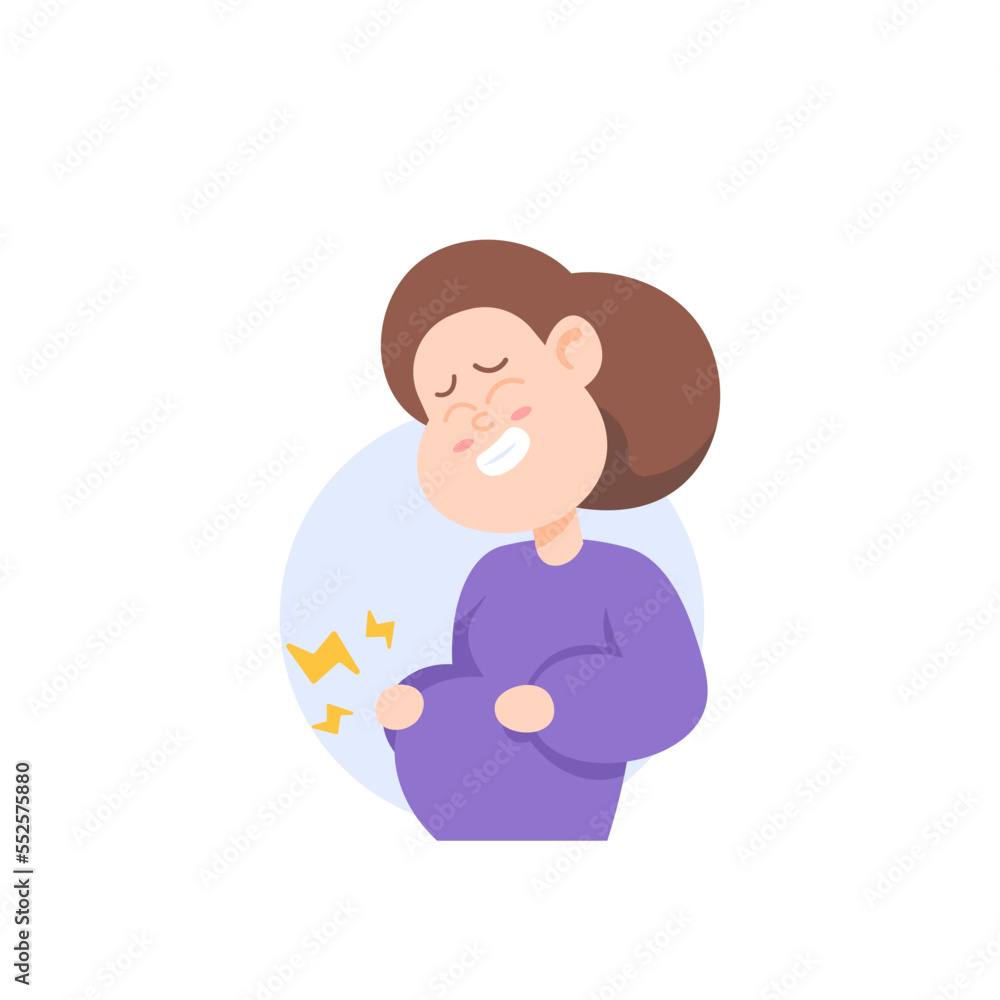 pregnant women who feel pain in the stomach. a pregnant woman. The signs of giving birth are imminent. stomach cramps, discomfort, contractions. character illustration design. graphic elements pregnant women who feel pain in the stomach. a pregnant woman. The signs of giving birth are imminent. stomach cramps, discomfort, contractions. character illustration design. graphic elements