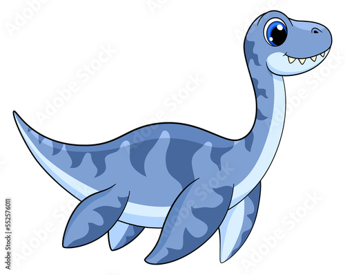 Sea prehistoric animal. Cartoon blue dinosaur swimming photo