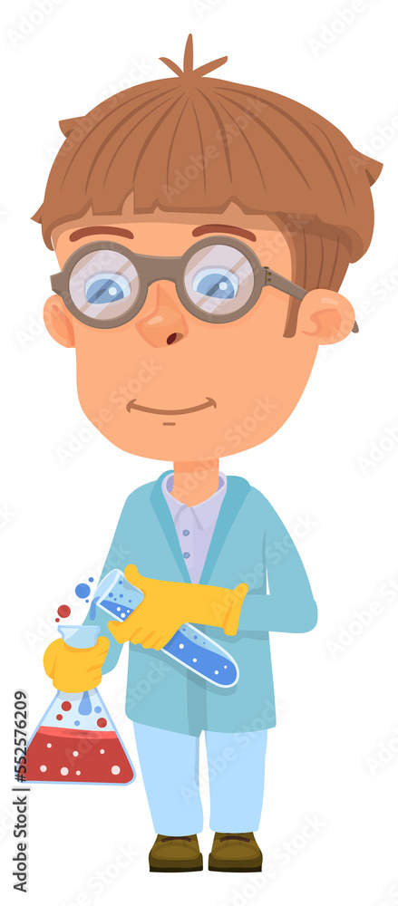Smart boy scientist. Kid making chemical experiment Smart boy scientist. Kid making chemical experiment