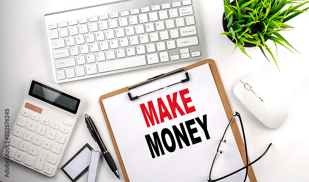 MAKE MONEY text on white paper. the inscription on the notebook MAKE MONEY text on white paper. the inscription on the notebook