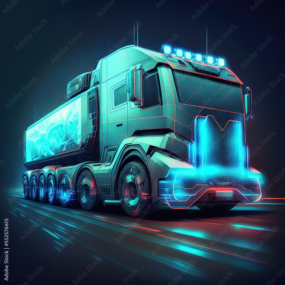 Autonomous smart truck. Unmanned vehicles. artificial intelligence controls the Autonomous truck. Generative AI..