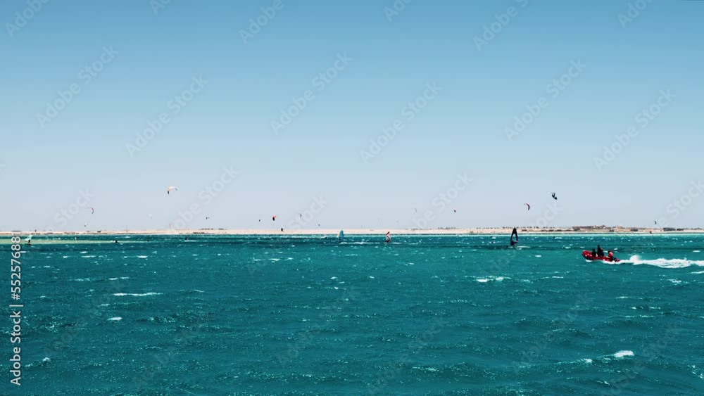 Watersports Activity With Tourists Enjoying The Summer On Orange Bay Island In Hurghada, Egypt. Static Watersports Activity With Tourists Enjoying The Summer On Orange Bay Island In Hurghada, Egypt. Static
