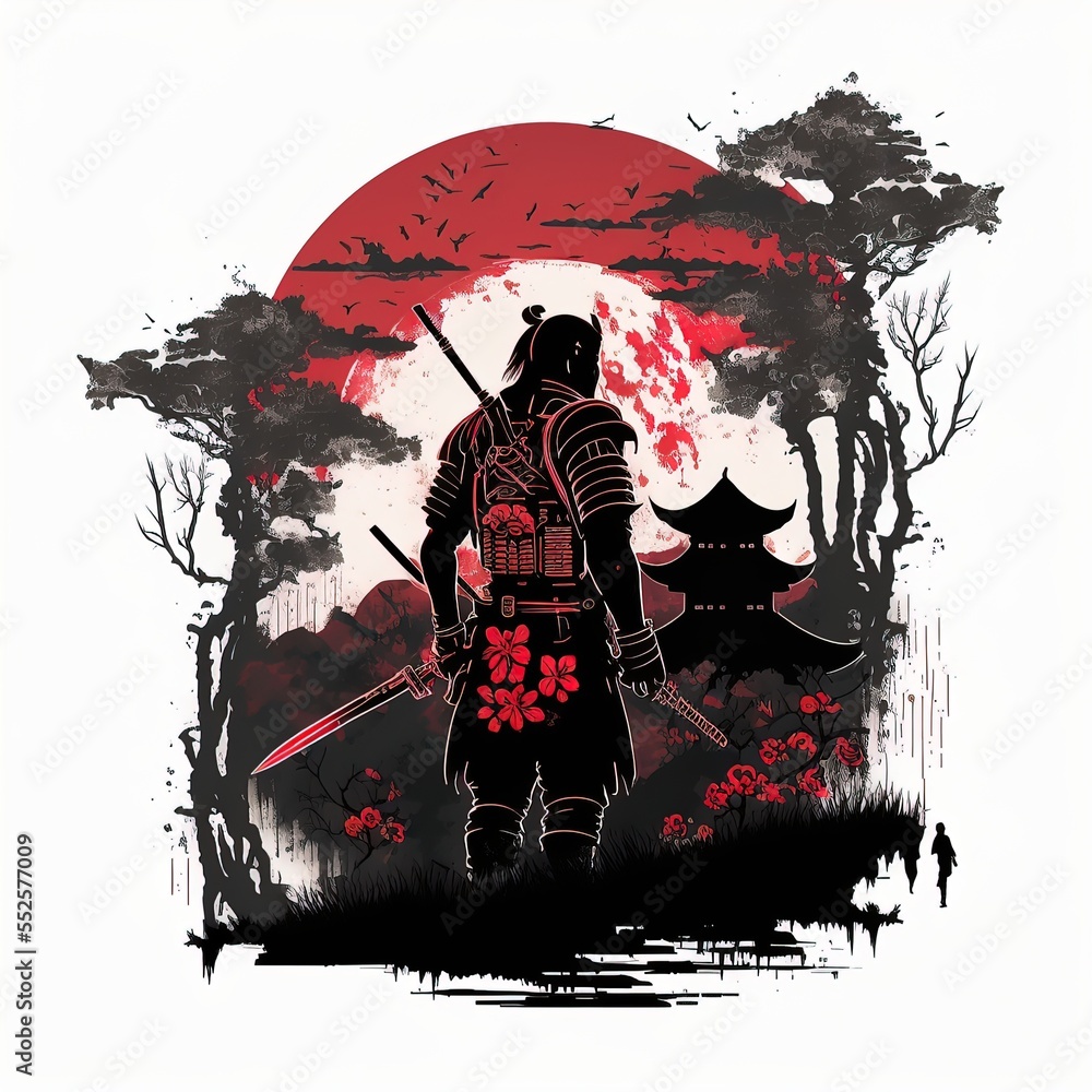 Japanese samurai illustration, digital art style, illustrated painting