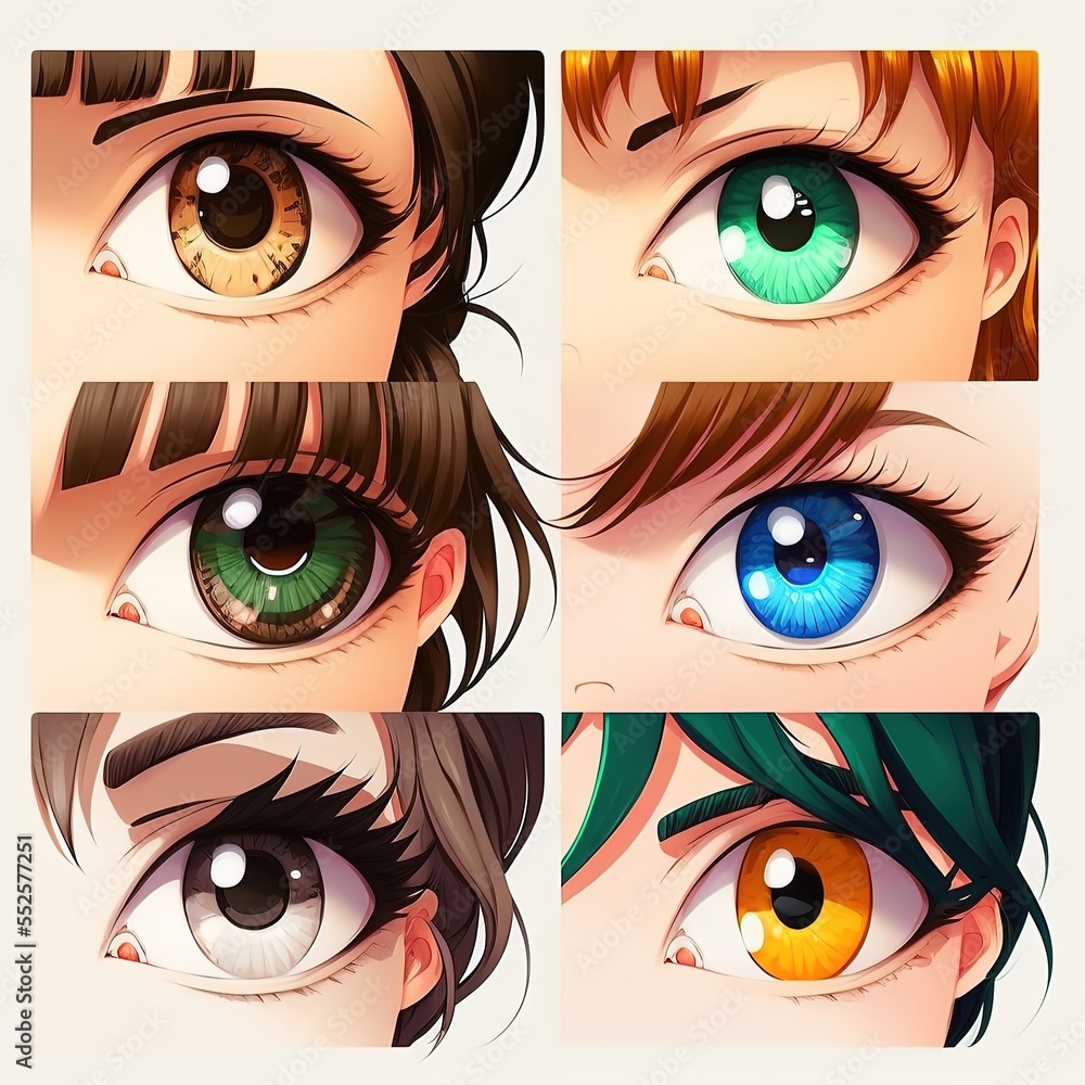 Image of Asian eyes. Manga style. Japanese cartoon comic concept. Anime characters. Generative AI..