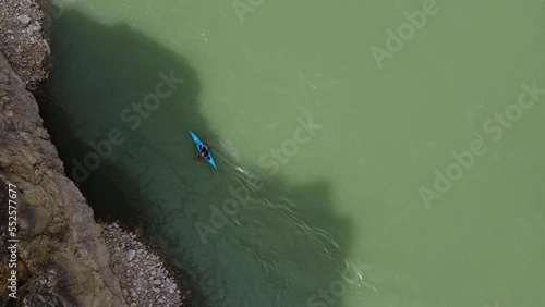 Kayaking, river Euphrates running through Dark Canyon (Karanlik) of Kemaliye in Erzincan, Turkey. Drone footage 4K. photo