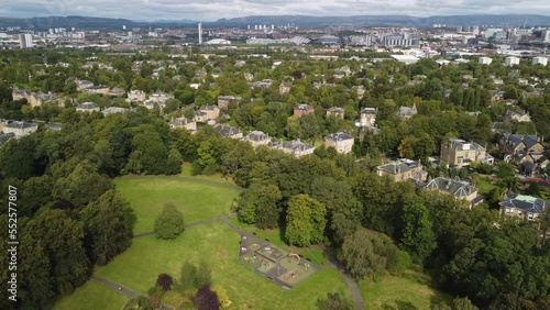 OVO Hydro music venue with Glasgow skyline, Scotland. Bird's eye view photo