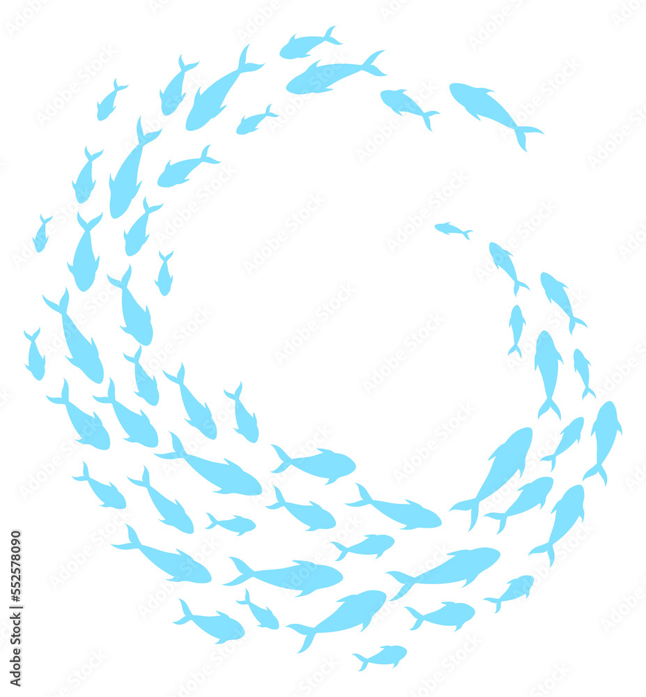 Fish shoal curl. Sea animal swimming group Fish shoal curl. Sea animal swimming group