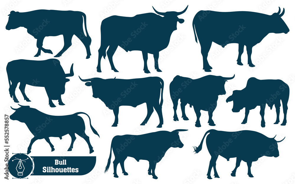 Collection of Bull Silhouette in different poses Collection of Bull Silhouette in different poses