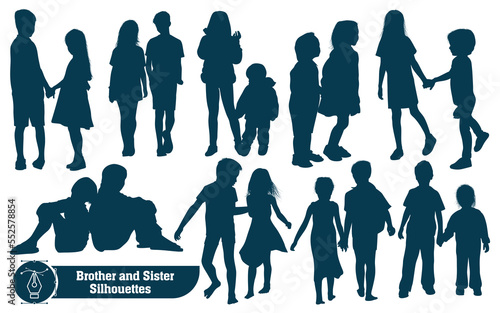 Collection of Brother and Sister Silhouettes in different poses set