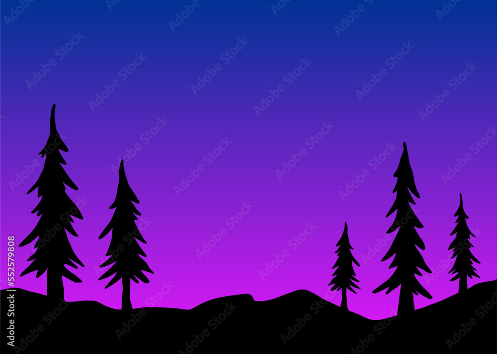 Silhouette landscape background with dawn scene