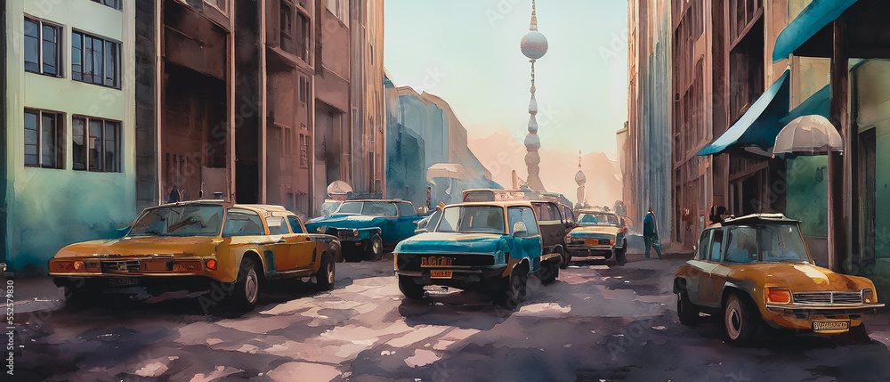 Obraz premium This painting depicts a atmospheric street. Generative AI
