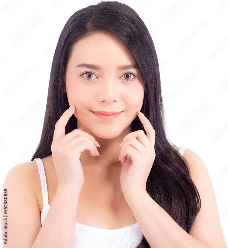 Portrait of beautiful asian woman makeup of cosmetic - girl hand touch cheek and smile on attractive face with skin healthcare concept. Portrait of beautiful asian woman makeup of cosmetic - girl hand touch cheek and smile on attractive face with skin healthcare concept.