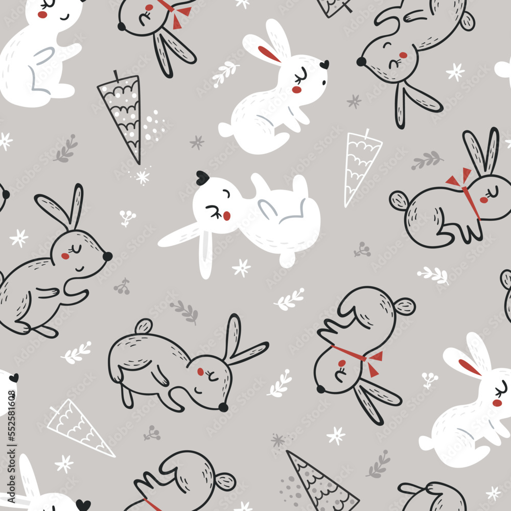 Christmas seamless pattern with cute bunnies. Christmas seamless pattern with cute bunnies.