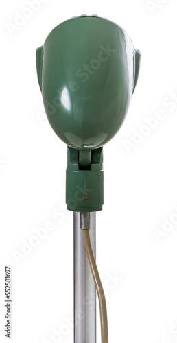 Green vintage microphone on white background (PNG)