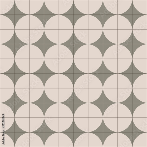 Simple abstract ornament of a floor tile. Green brown circles on a square seamless pattern.