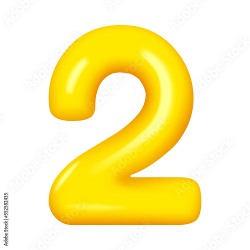 Number two numeral, second yellow glossy balloon. Vector anniversary celebration symbol, numeral for advertising and promotion banner, greeting cards design element. New Year decoration