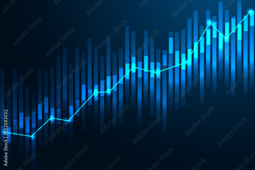 Economics trends, stock market investment graph futuristic concept with glowing growth chart